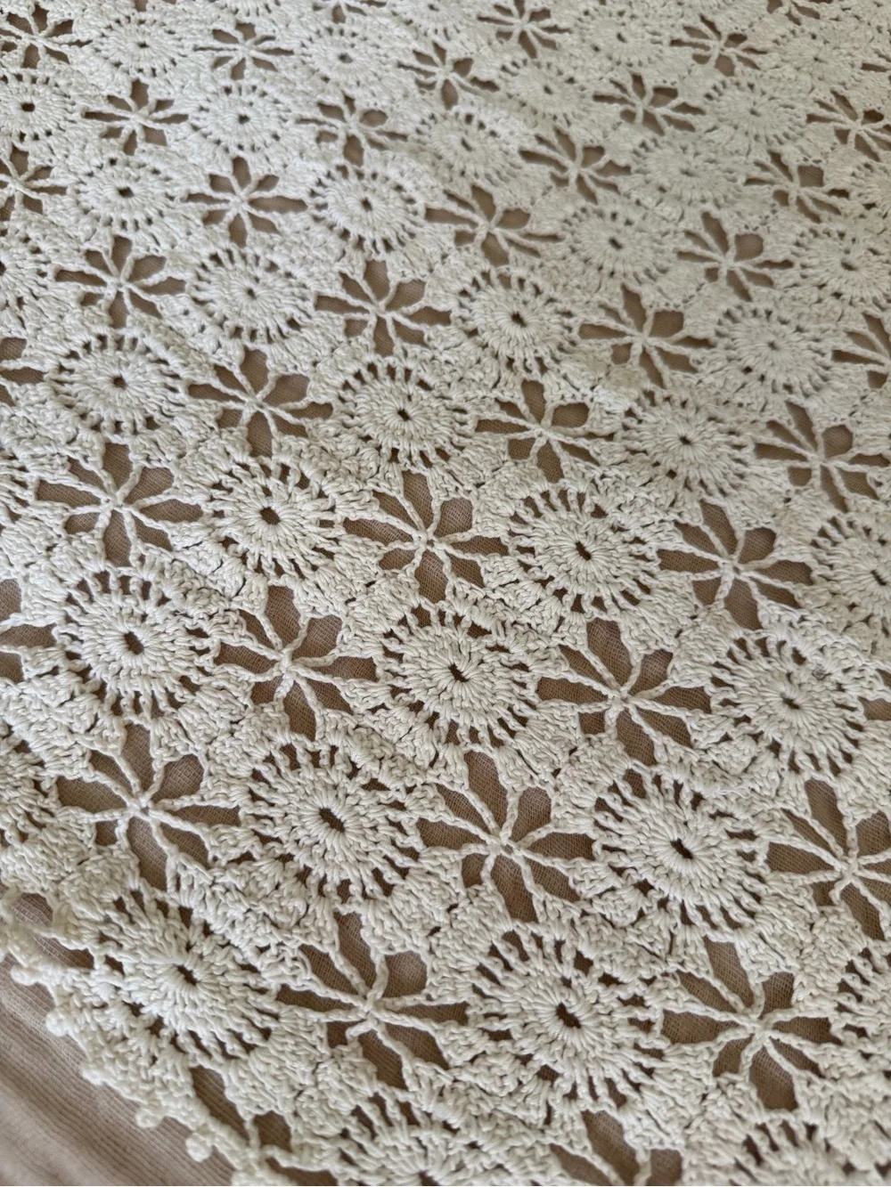 Vintage Handmade Crochet Lace Heavy Holiday Tablecloth 80”x60” Rectangle